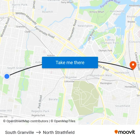 South Granville to North Strathfield map