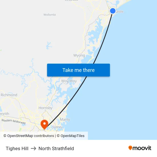 Tighes Hill to North Strathfield map