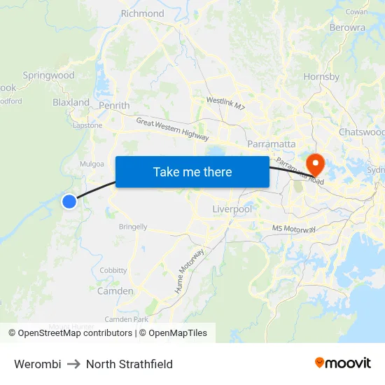 Werombi to North Strathfield map