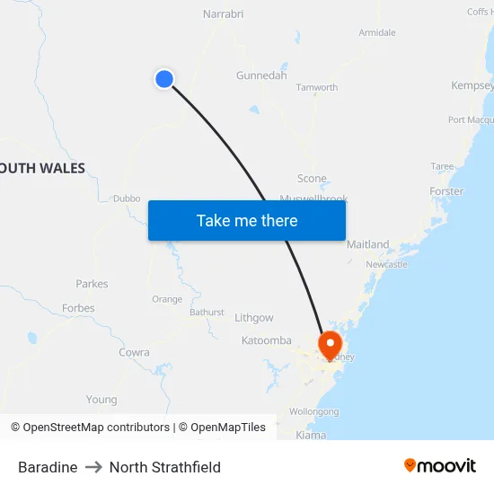 Baradine to North Strathfield map