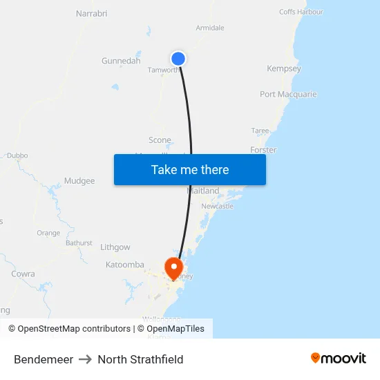 Bendemeer to North Strathfield map