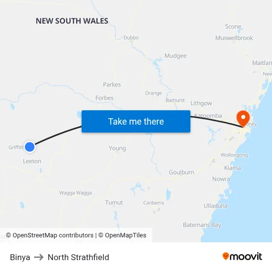 Binya to North Strathfield map