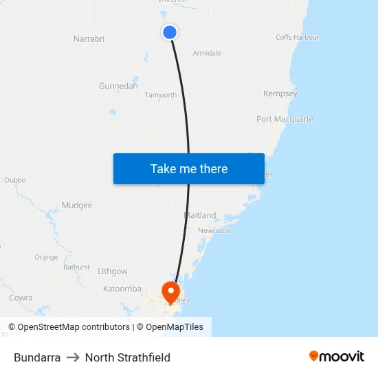 Bundarra to North Strathfield map