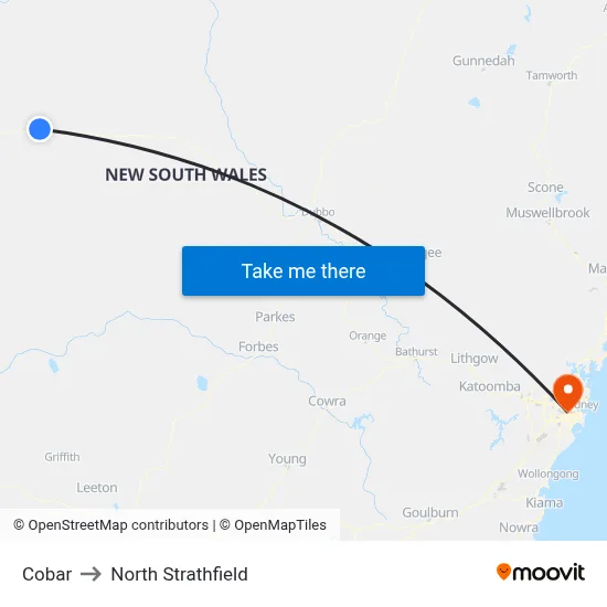 Cobar to North Strathfield map