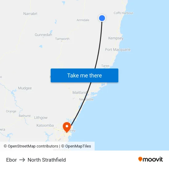 Ebor to North Strathfield map