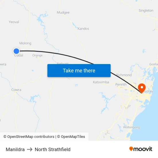 Manildra to North Strathfield map