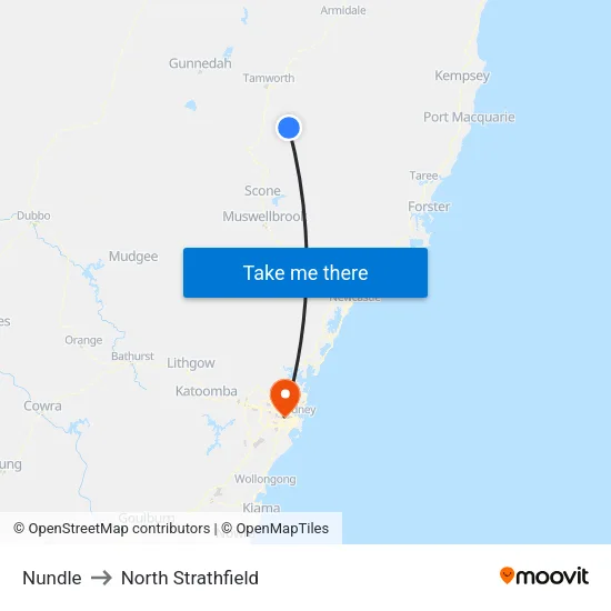 Nundle to North Strathfield map