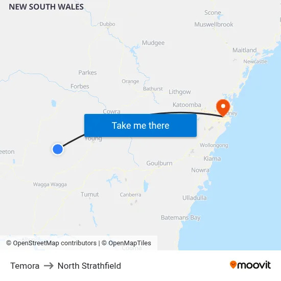 Temora to North Strathfield map