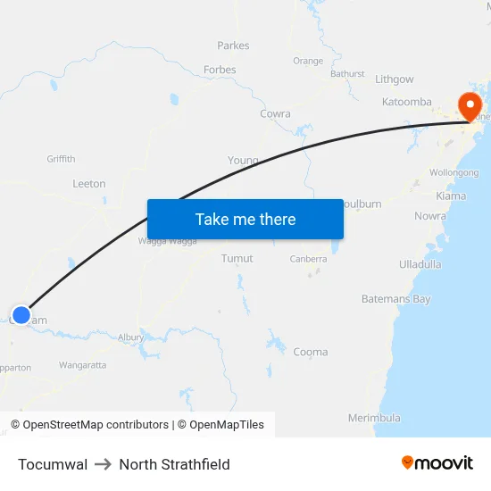 Tocumwal to North Strathfield map