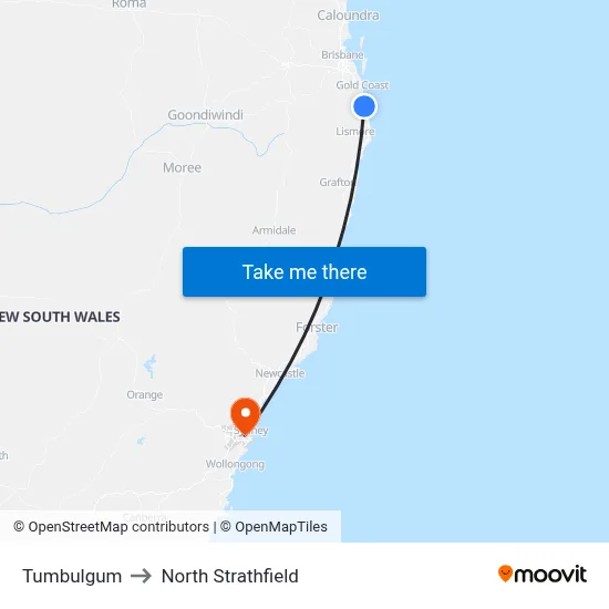 Tumbulgum to North Strathfield map