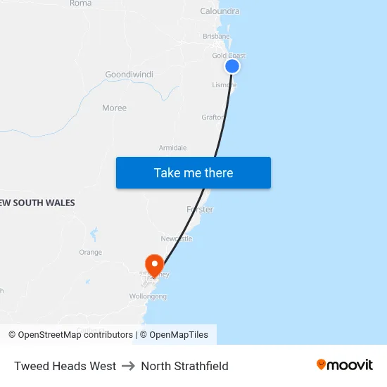 Tweed Heads West to North Strathfield map