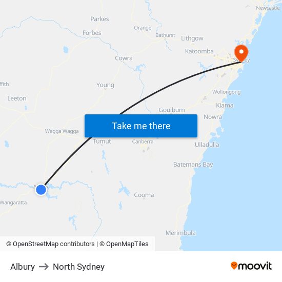 Albury to North Sydney map