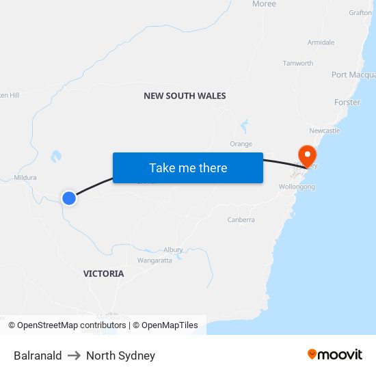 Balranald to North Sydney map