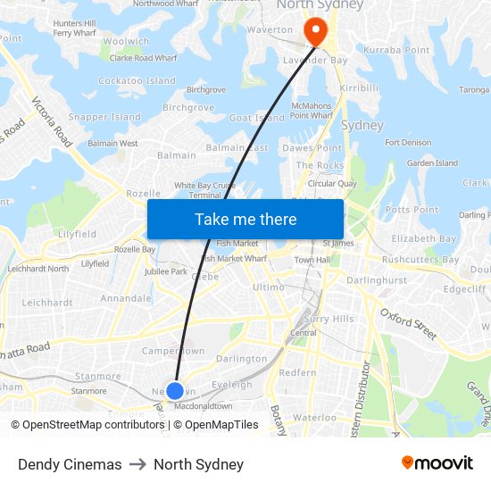Dendy Cinemas to North Sydney map