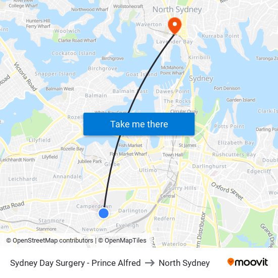 Sydney Day Surgery - Prince Alfred to North Sydney map