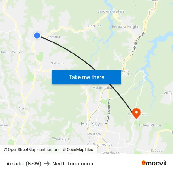 Arcadia (NSW) to North Turramurra map