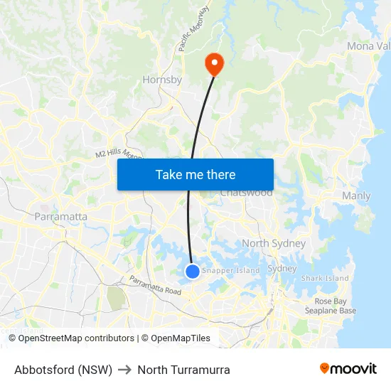 Abbotsford (NSW) to North Turramurra map