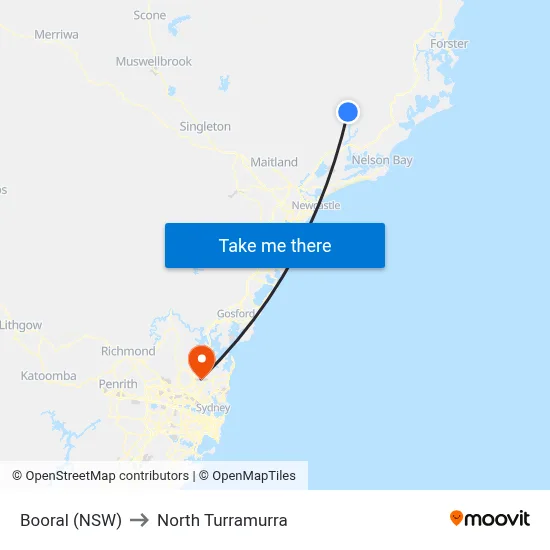 Booral (NSW) to North Turramurra map