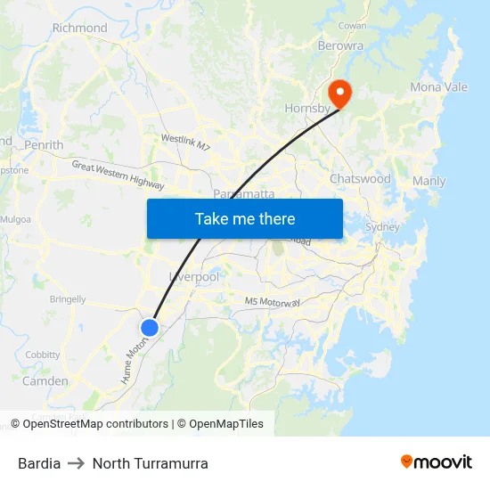 Bardia to North Turramurra map