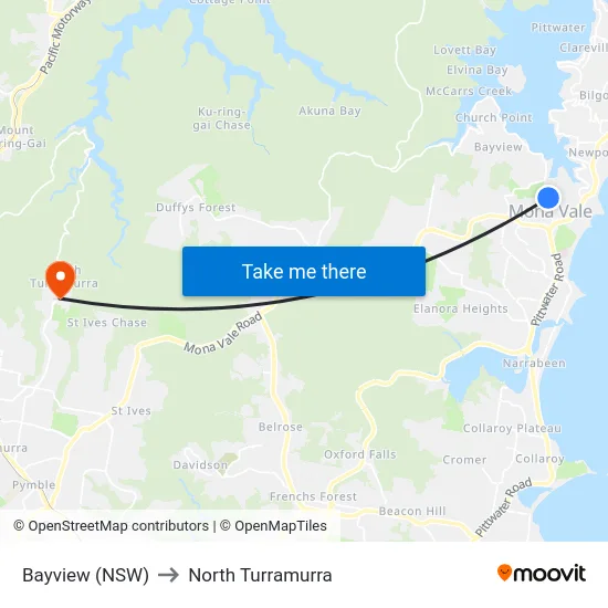 Bayview (NSW) to North Turramurra map