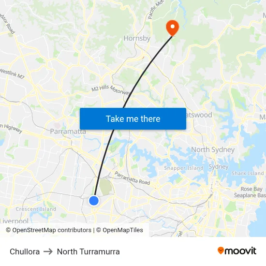 Chullora to North Turramurra map