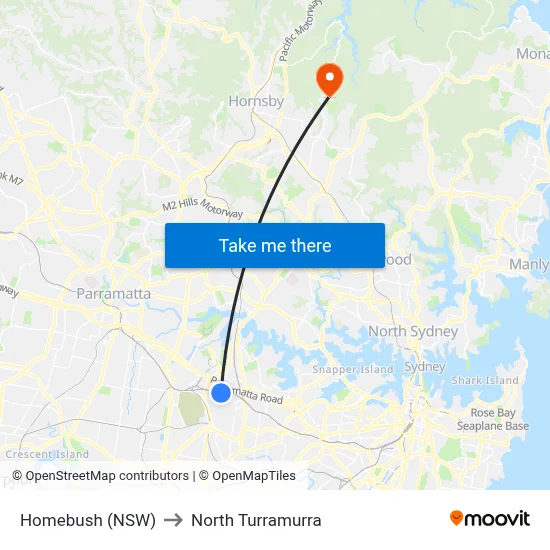 Homebush (NSW) to North Turramurra map