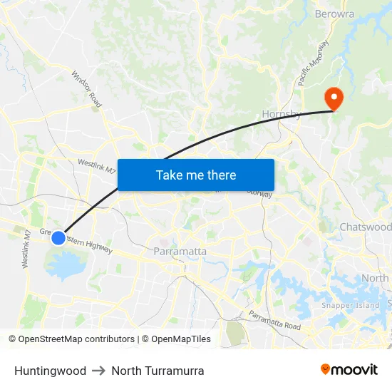 Huntingwood to North Turramurra map