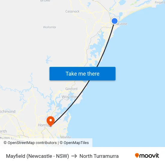 Mayfield (Newcastle - NSW) to North Turramurra map