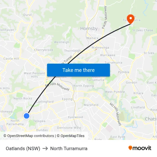 Oatlands (NSW) to North Turramurra map