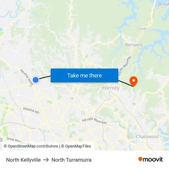 North Kellyville to North Turramurra map