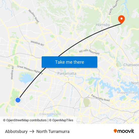 Abbotsbury to North Turramurra map