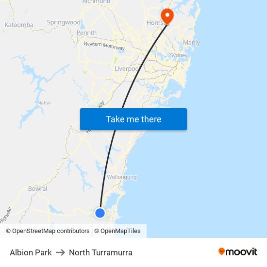 Albion Park to North Turramurra map