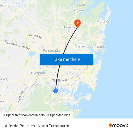 Alfords Point to North Turramurra map