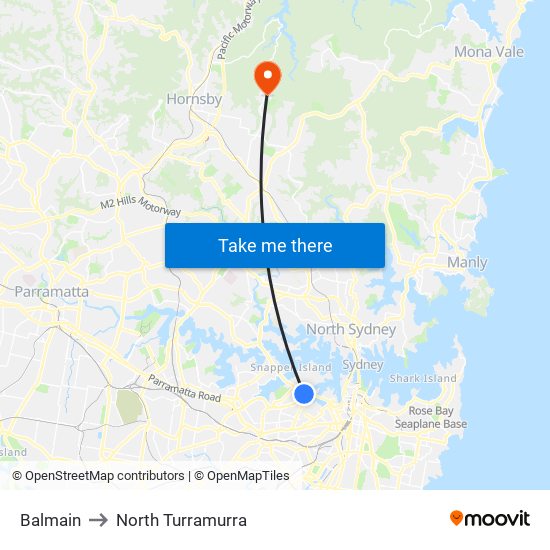 Balmain to North Turramurra map