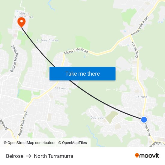 Belrose to North Turramurra map