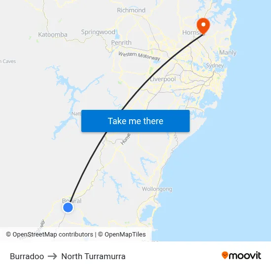 Burradoo to North Turramurra map