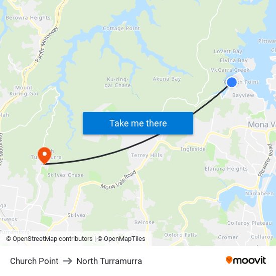 Church Point to North Turramurra map