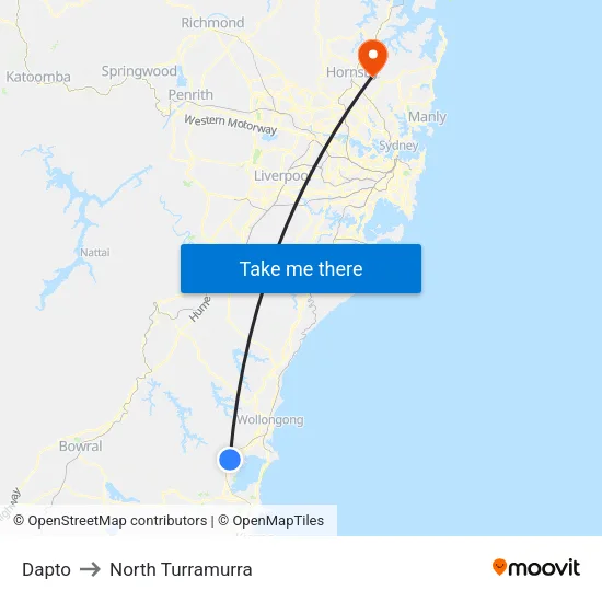 Dapto to North Turramurra map