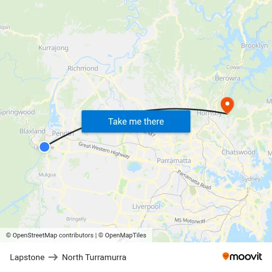Lapstone to North Turramurra map