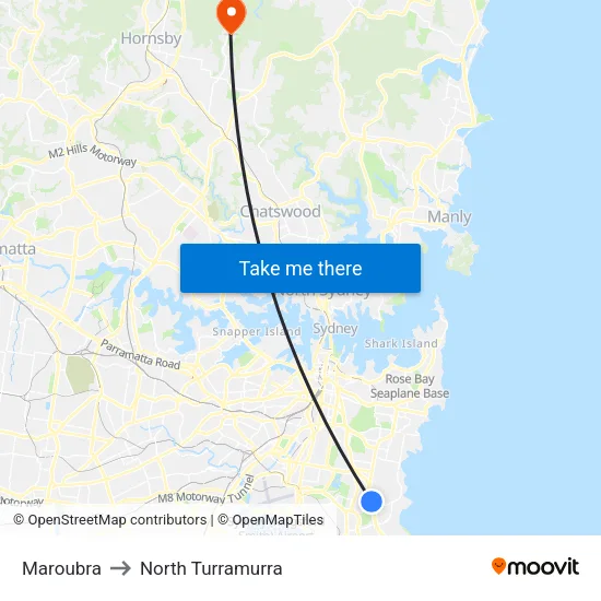 Maroubra to North Turramurra map