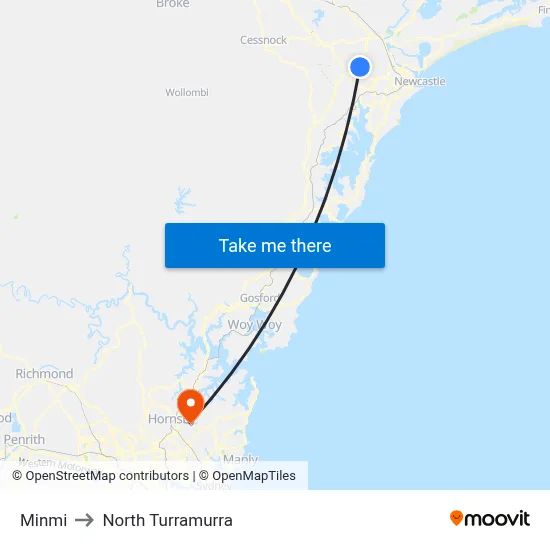 Minmi to North Turramurra map