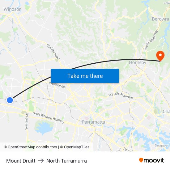 Mount Druitt to North Turramurra map