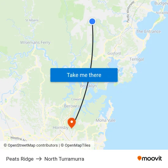 Peats Ridge to North Turramurra map