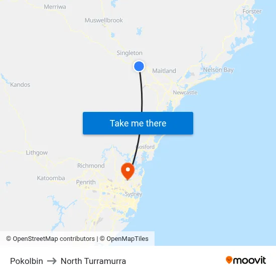 Pokolbin to North Turramurra map