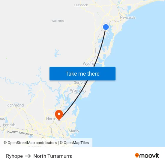 Ryhope to North Turramurra map