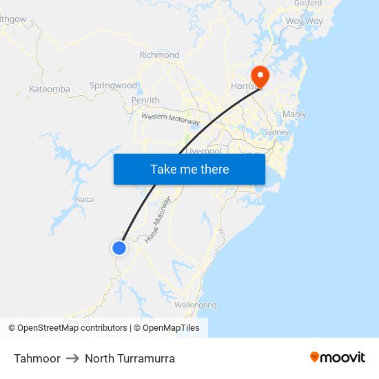 Tahmoor to North Turramurra map