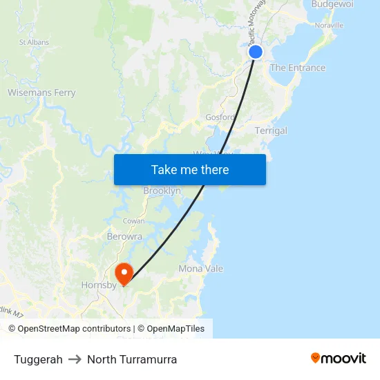 Tuggerah to North Turramurra map