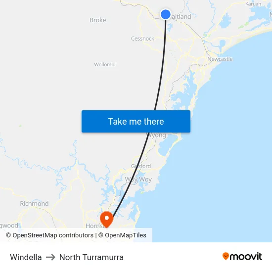 Windella to North Turramurra map