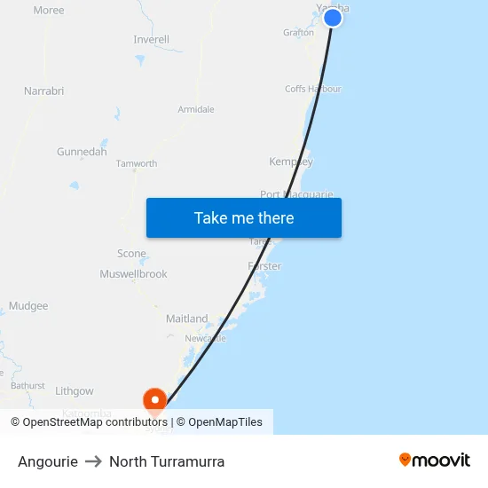 Angourie to North Turramurra map