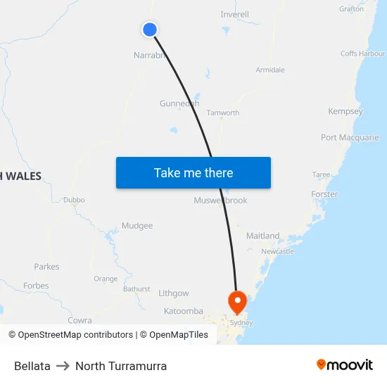Bellata to North Turramurra map